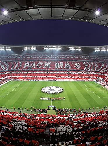 Fototapete FCB München Fußball Stadion Allianz Arena Schlafzimmer Wohnzimmer | 1,92 m x 2,6 m | Rot, Weiß, Grün, Schwarz, Blau von awallo