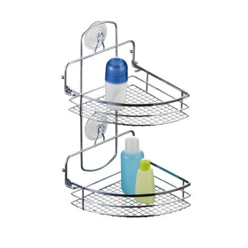 axentia Eckregal Cassandra in Silber verchromt, Hängeregal mit Saugnäpfen und Schrauben, Badregal mit zwei klappbaren Ablageflächen, Maße: ca. 20 x 27 x 37 cm von axentia