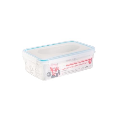 axentia Gefrier-Vorratsdose in Transparent, eckige Butterbrotdose Airproof, temperaturbeständige Brotdose mit 4 praktischen Klapplaschen, Einfrierbare Aufbewahrungsbox mikrowellengeeignet, ca. 1,2 l von axentia