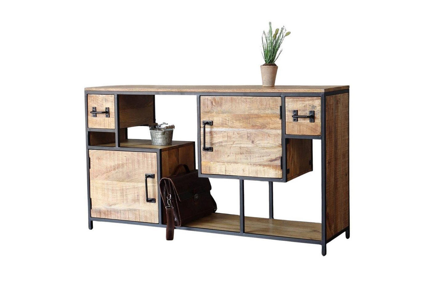 baario Sideboard Sideboard INDUSTRIAL 150cm, offen massiv Mangoholz & Eisen Design Anrichte von baario