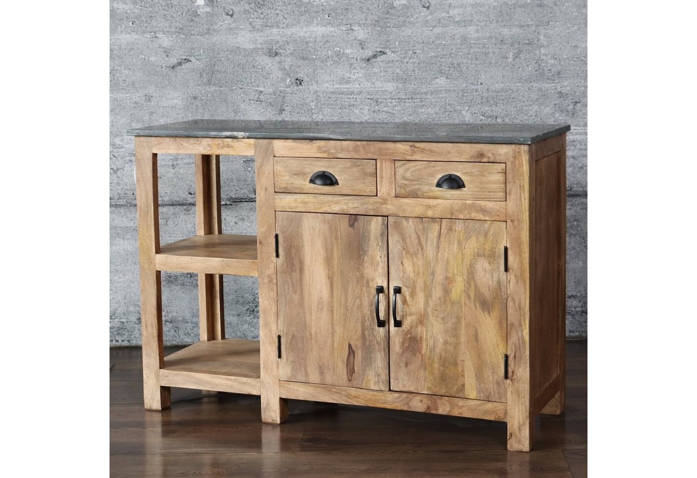 baario Sideboard Sideboard SPLIT Marmor, Anrichte massiv Mangoholz mit Marmorplatte Kommode von baario