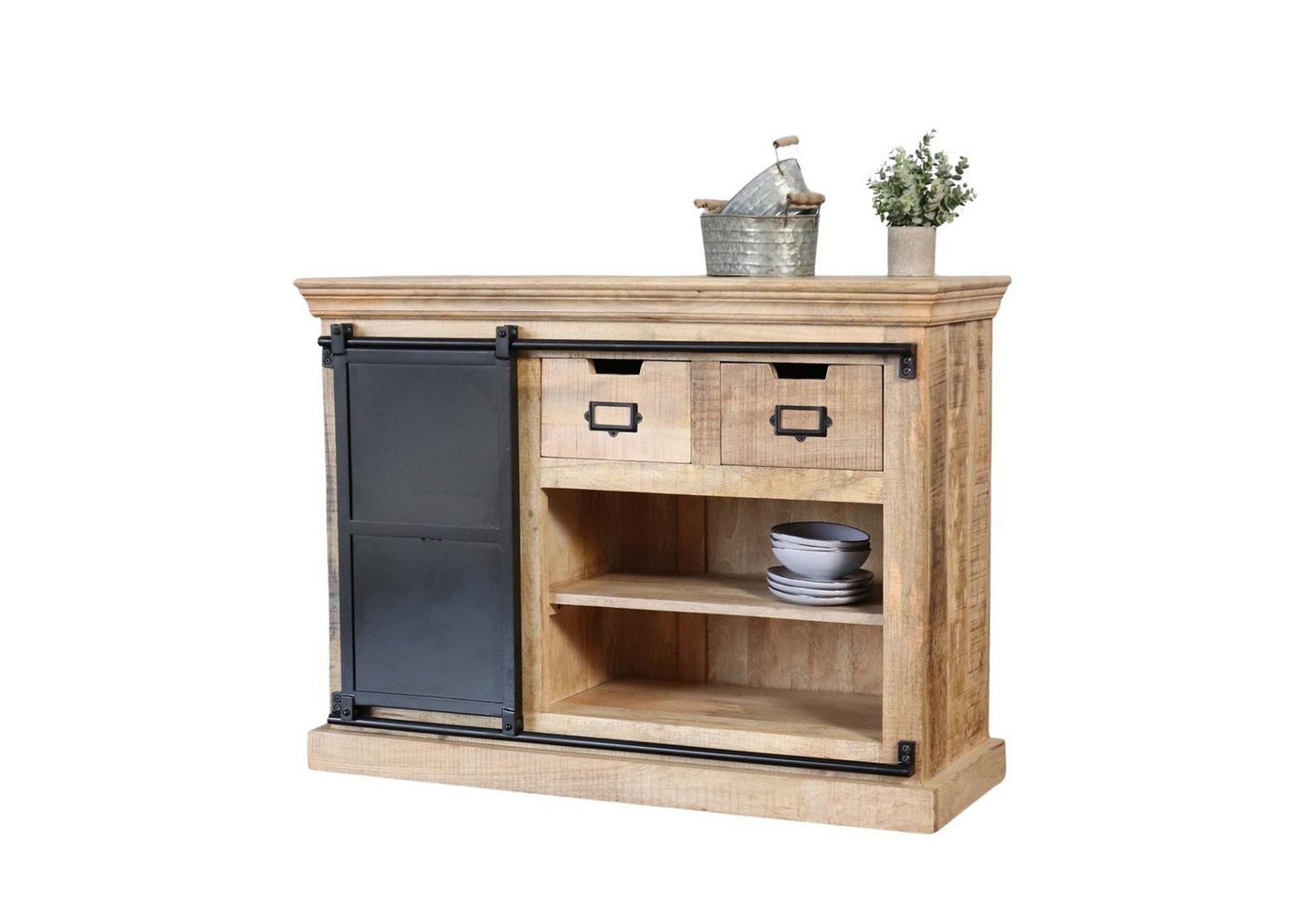 baario Sideboard Kommode SELCE Industriedesign, 115 cm breit Massivholz Industrial Style von baario