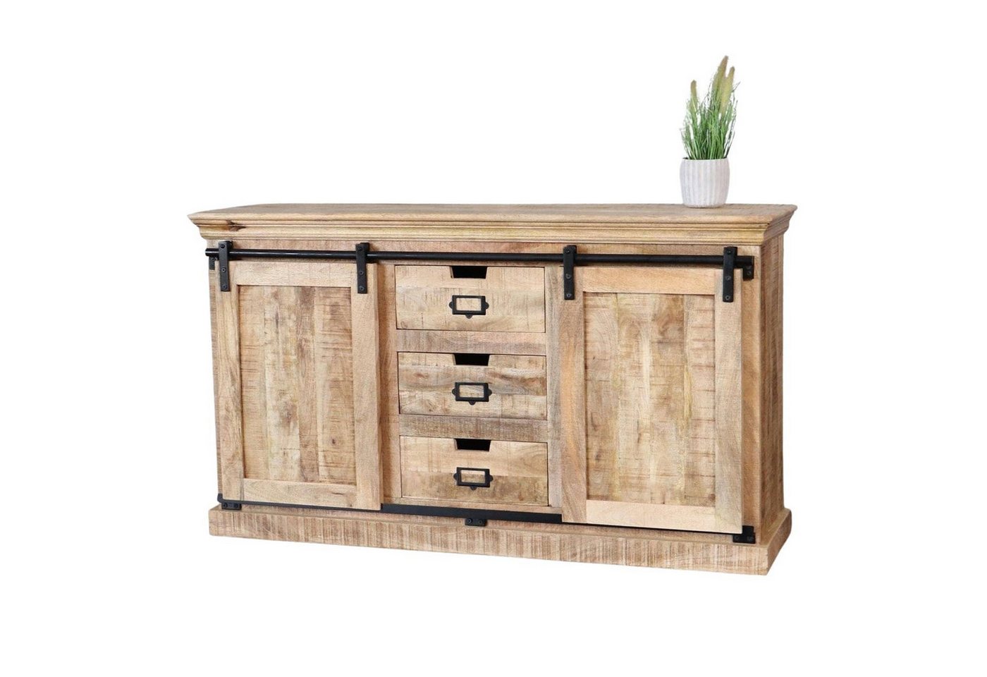 baario Sideboard XXL Sideboard VODICE rustikal, massiv Mangoholz Kommode Landhaus Vintage von baario