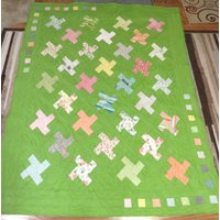 Neu Usa Handgemacht Patchwork Twin Quilt - X Marks The Spot- 164 "X 82" Lt. Olive Grün/Teeblatt von babyboomerheaven