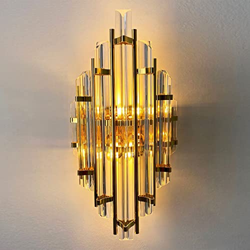 bamyum Champion Wandleuchte Gold Farbe 25 x 45 cm, Wandleuchte Innen Kristall, Wohnzimmer Wandlampe Glas, Wandleuchte Innen Vintage, Wandlampe Gold Farbe, Wandleuchte Glas Schlafzimmer, Wandlampe Groß von bamyum