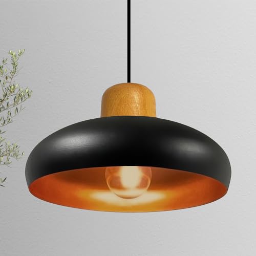 bamyum Androa Hängelampe Esstisch Schwarz Kupferfarbe Metall Ø40 cm 1 flamming, Deckenlampe, Pendelleuchte Esstisch Holz Vintage Deckenleuchte Küchenlampe Hängend Vintage Hängelampe Wohnzimmer Schwarz von bamyum