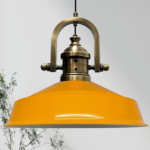 bamyum Asletl-Marine Hängelampe Industrial Vintage Ø41 cm, Küchenlampe Hängend Vintage, Pendelleuchte Esstisch Vintage, Hängelampe Esstisch, Wohnzimmerlampe, Pendelleuchte Gelb Metall, Küchenlampe von bamyum