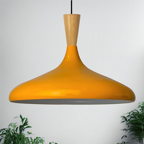 bamyum Champion Pendelleuchte aus Holz, 35 cm Hängelampe Metall E27 Moderne Esstisch Lampe, Skandinavisch Pendellampe für Schlafzimmer Wohnzimmer Küche Esstisch, Küchenlampe Hängend Gelb von bamyum