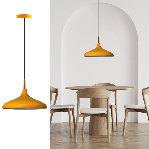 bamyum Champion Hängelampe Küche aus Holz und Metall 35 cm, Pendelleuchte Esstisch, Hängelampe Wohnzimmer, Küchenlampe Hängend, Deckenlampe Kinderzimmer E27, Pendelleuchte Gelb für Schlafzimmer von bamyum