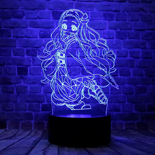 Cartoon Kamado Nezuko Demon Slayer Anime Figur Merch 3D Optische Illusion LED Schlafzimmer Dekor Tischlampe mit Fernbedienung 7 Farben Schlaf-Nachtlicht Geburtstagsgeschenke für Kinder von bantogogo
