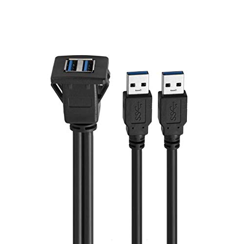 Baolongking USB Armaturenbrett-Kabel für bündige Montage, USB 3.0, Verlängerungskabel für Armaturenbrett, für Auto, Boot, Motorrad (Square Dual USB 3.0 2M) von baolongking