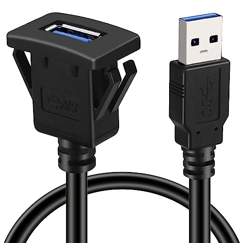 Baolongking USB Armaturenbrett-Kabel für bündige Montage, USB 3.0, Verlängerungskabel für Armaturenbrett, für Auto, Boot, Motorrad (Square Single USB 3.0 1M) von baolongking