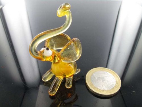 Elefant Mini 5 Gelb - Glastier-k-3 - Miniatur Figur Gelber Elephant - Deko Setzkasten Vitrine von basticks