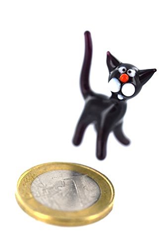 Schwarze Katze - Miniatur Figur schwarzes Kätzchen aus Glas - Katze Schwarz - Glasfigur Glücksbringer Mini 1-1 Glastier Deko Setzkasten Vitrine von basticks