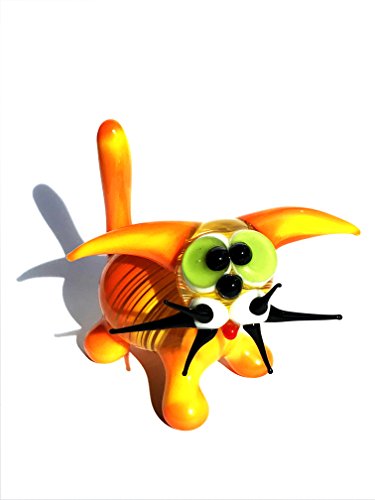 basticks Katze Orange Gelb Gestreift - Figur aus Glas mit Streifen und Grünen Augen - Setzkasten Vitrine Deko von basticks
