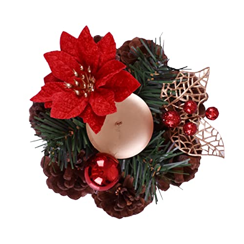 belupai Künstlicher Kerzenkranz, Weihnachtskerzenhalter, Stechpalmenblätter, Girlande, Kranz, Winternadeln, Kerzenständer mit Künstlicher Blume für Hochzeit, Herzstück,(Rot, 15 cm) von belupai