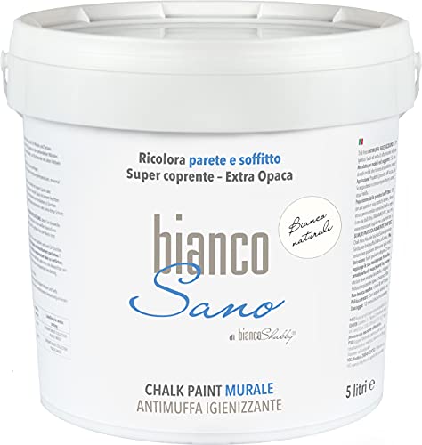 Chalk Paint Anti-Schimmel-Farbe speziell für Wände, Weiß, Natürlich, Weiß – Färben und sanieren Sie Ihre Umwelt (5 Liter) von bianco Shabby