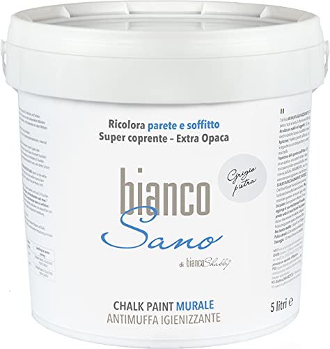 Chalk Paint speziell für weiße Wände, Grau, Steingrau – Anti-Schimmel-Hygiene-Anti-Desinfektion, Farbe und Gesundheit Ihrer Umgebung (5 Liter) von bianco Shabby