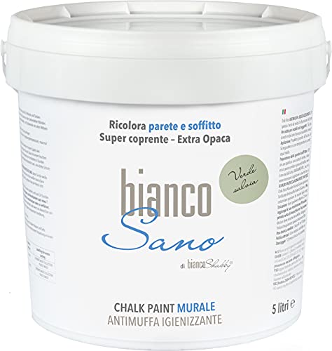 Chalk Paint speziell für weiße Wände, Grün, Salbeigrün, Anti-Schimmel-Hygiene, Farbe und Gesundheit Ihrer Umgebung (5 Liter) von bianco Shabby