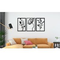 3D-Blumen-Wanddekoration Aus Metall, 3-Teiliges Modernes Blumen-Wandkunst-Dekor, 3-Panel-Wandkunst Wanddekoration Über Dem Bett, Breite Lange von bigMetalWallArt