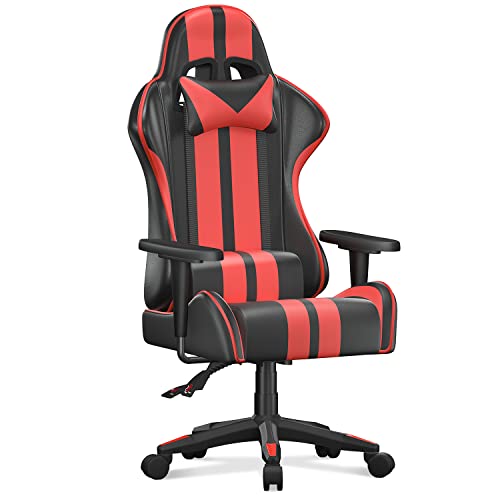 bigzzia Gaming Stuhl Computerstuhl Ergonomisch - Gamer Stühle mit Lendenkissen + Kopfstütze Höhenverstellbar Gaming Chair für Mädchen Junge Erwachsene, Schwarz-Rot von bigzzia
