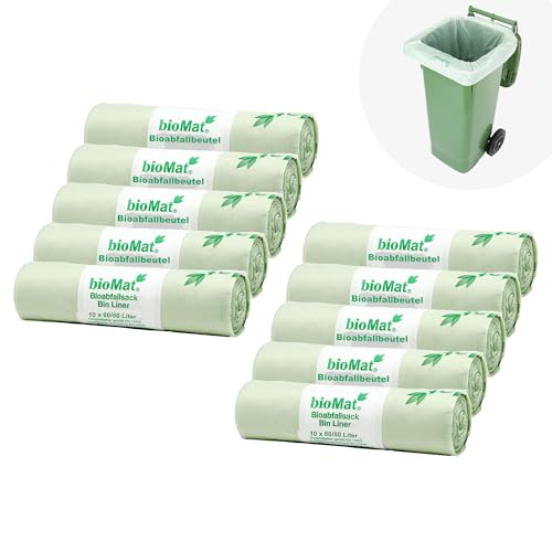 bioMat Kompostierbare 80l Müllsäcke, 100 Biomüllbeutel für Biotonne, Restmülltonne, Premium-Qualität, Klimaneutral, Made in Germany von bioMat