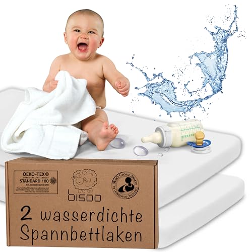 Bisoo 35x75 wasserdichte Spannbettlaken für Kinderwagen Stubenwagen Moseskörbe - Kinderwagen Matratzenbezug - 2in1 Spannbettlaken Matratzenschoner 100% Baumwolljersey Öko-Tex - 2 Stück Set Weiß von bisoo