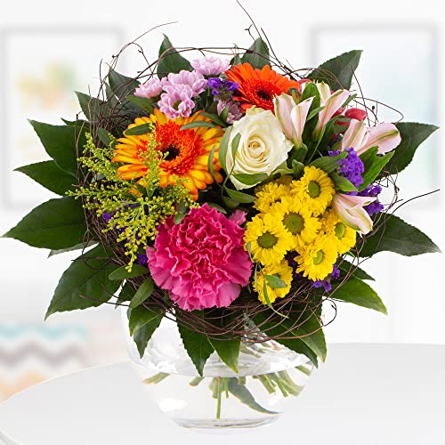 Blumenstrauß Farbenfroh, Bunter Blumenversand mit 7-Tage-Frischegarantie, Nelken, Strandflieder, Chrysanthemen, Beeren und Schleierkraut von blumenshop.de