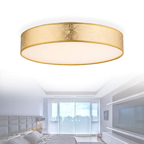 bmf-versand Deckenlampe LED für Schlafzimmer inkl Pflegetuch - Elegante Deckenleuchte mit Textilschirm Küche Esszimmer - Deckenstrahler Rund Gold für Wohnzimmer Badezimmer Länge 40 cm von bmf-versand