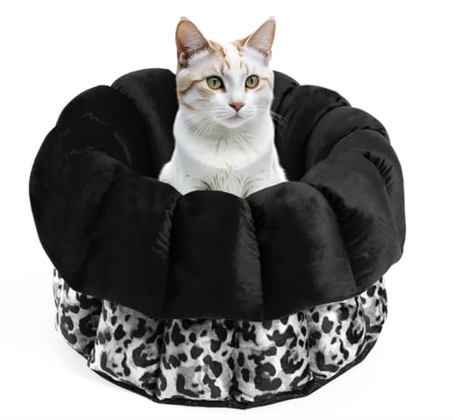 bo&flash Flauschiges Katzenbett Los Angeles – Trendiger Katzen Schlafplatz Waschbar und ohne Schadstoffe – Rundes Design Haustierbett mit hochwertigem Flanellbezug – 45 x 23 cm – Claudelle von bo&flash