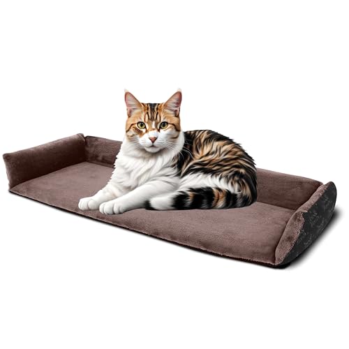 bo&flash Kuscheliges Katzenbett San Francisco für die Fensterbank – Trendiger Katzen Liegeplatz Waschbar und rutschfest – Katzenkissen mit hochklappbaren Seitenteilen – 62 × 27 × 10 cm – Taupe von bo&flash