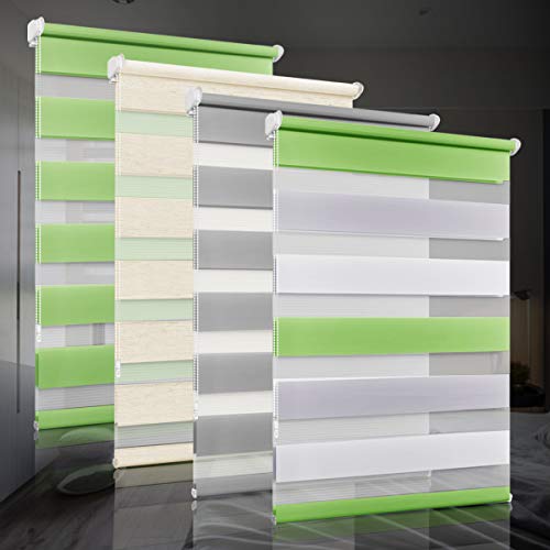 bobodeco Doppelrollo klemmfix ohne Bohren Duo Rollos für Fenster mit Klemmträger, Fensterrollo lichtdurchlässig & verdunkelnd Wandmontage Sichtschutz- Weiß Grau Grün,70x150cm (BxH) von bobodeco