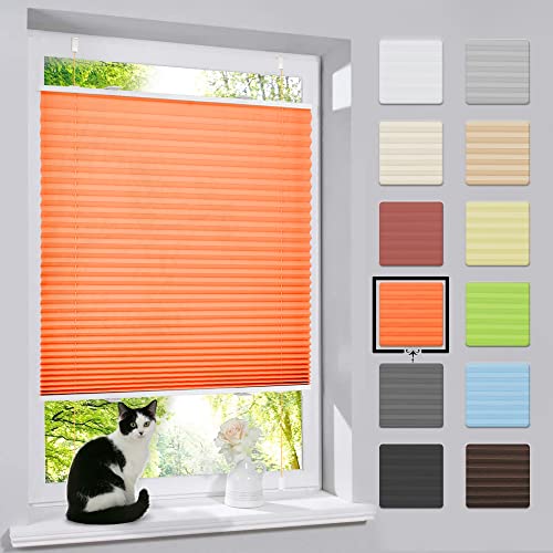 bobodeco Plissee ohne Bohren Klemmfix Faltrollo Jalousie Orange 45x130cm (BxH), Plisseerollo Sichtschutz und Sonnenschutz Blickdicht Easyfix lichtdurchlässig Rollo für Fenster & Tür von bobodeco