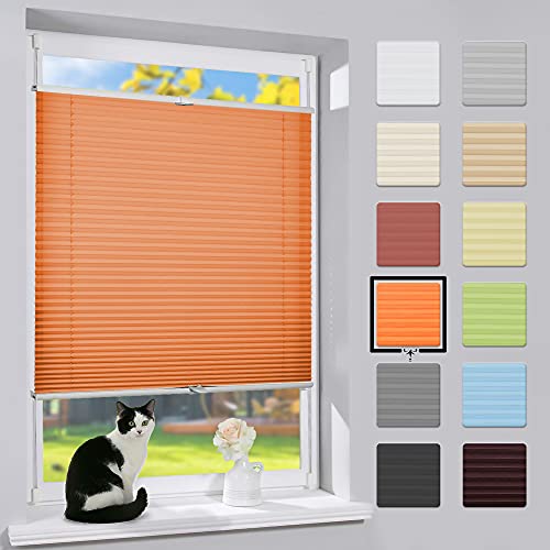 bobodeco Plissee ohne Bohren Klemmfix Faltrollo Jalousie Orange 55x120cm (BxH), Plisseerollo Sichtschutz und Sonnenschutz Blickdicht Easyfix lichtdurchlässig Rollo für Fenster & Tür von bobodeco