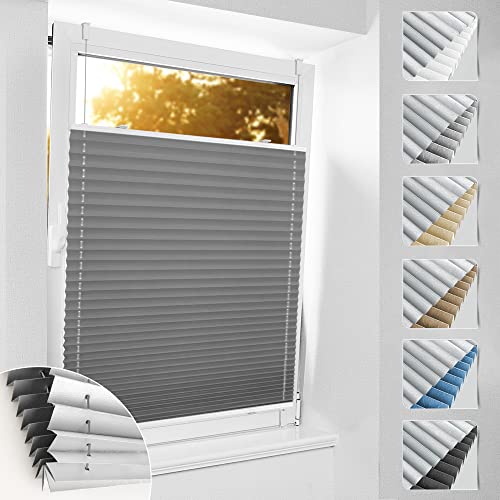 Plissee ohne Bohren Verdunkelung Klemmfix, 75x230cm Grau Thermo Plissee 100% Verdunkelnd & lichtundurchlässig Jalousie, Sichtschutz und Sonnenschutz, Aluminium Rollos für Fenster & Tür von bobodeco