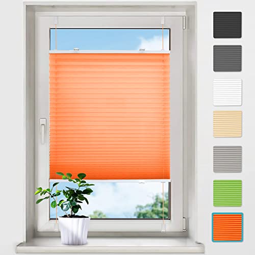 bobodeco Plissee ohne Bohren Plissees Klemmfix - Orange 40x130 cm (BxH) - Easyfix plisseerollo Jalousie Faltrollo Blickdicht - Sichtschutz - Sonnenschutz Fertifplissee - Rollos für Fenster und Tür von bobodeco