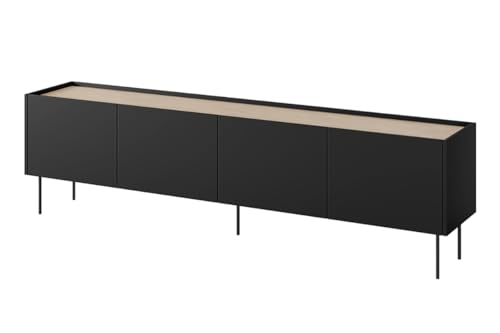 bogart Desin TV-Schrank, 220 cm, viertürig, mit Zwei versteckten Schubladen und Metallbeinen – Wohnzimmerschrank, Fernsehtisch, TV-Möbel von bogart