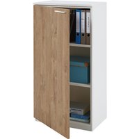 Büroschrank weiß/Wildeiche (Tür links) 60 x 116,3 x 40,3 cm – Büro-Schrank 3 Ordner, Aktenschrank 2 Einlegeböden von boho office