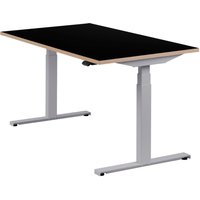 Höhenverstellbarer Schreibtisch "Easydesk", silber, Tischplatte 140 x 80 cm schwarz, elektrisch höhenverstellbar, Stehschreibtisch, Tischgestell von boho office
