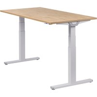 Höhenverstellbarer Schreibtisch "Premium Line", silber, Tischplatte 160 x 80 cm Wildeiche, elektrisch höhenverstellbar, Stehschreibtisch, Tischgestell von boho office