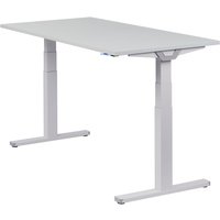 Höhenverstellbarer Schreibtisch "Premium Line", silber, Tischplatte 160 x 80 cm lichtgrau, elektrisch höhenverstellbar, Stehschreibtisch, Tischgestell von boho office