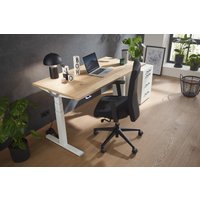 Höhenverstellbarer Schreibtisch "Premium Line", weiß, Tischplatte 120 x 80 cm Wildeiche, elektrisch höhenverstellbar, Stehschreibtisch, Tischgestell von boho office
