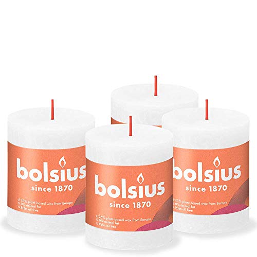 Bolsius Rustik Stumpenkerzen - Hellrosa - 4 Stück - 8 x 7 cm - Länge Brenndauer 35 Stunden - Enthält Natürliches Pflanzenwachs - Ohne Palmöl von bolsius