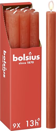 Bolsius - Rustik Stabkerzen - Orange - 9 Stück - 27 x 2.3 cm - Länge Brenndauer 13 Stunden - Unparfümierte - Enthält Natürliches Pflanzenwachs - Ohne Palmöl von bolsius