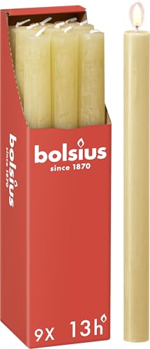 Bolsius - Rustik Stabkerzen - Beige - 9 Stück - 27 x 2.3 cm - Länge Brenndauer 13 Stunden - Unparfümierte - Enthält Natürliches Pflanzenwachs - Ohne Palmöl von bolsius