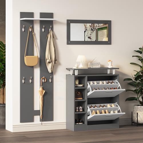 Wandgarderoben-Set 80 x 25 x 96.5 cm, inkl. Spiegel, 2 Wandpaneelen, einer Regalwand und einem Schuhschrank, Korpus anthrazitgrau matt, Flurmöbel, Flurtrockenständer, Flurgarderobe, Schuhwechsler-Set Wandgarderoben-Set 80 x 25 x 96.5 cm, inkl. Spiegel, 2 Wandpaneelen, einer Regalwand und einem Schuhschrank, Korpus anthrazitgrau matt, Flurmöbel, Flurtrockenständer, Flurgarderobe, Schuhwechsler-Set von boorbin