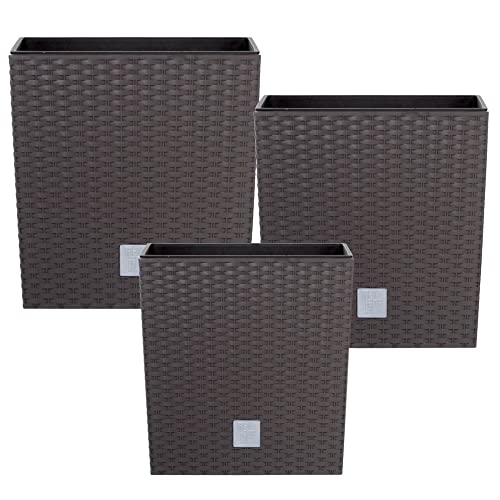 botle Set 3X Pflanztöpfe Blumentopf Einsatz Rattan Trapez H 20+22+26 cm Umbra mit Pflanzeinsatz Quadrat von botle