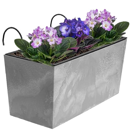 botle Blumenkasten mit Halterung und praktischem Einsatz Blumentopf Länge: 39,5 cm Balkonkasten auf Kunststoff Betonoptik Beton Struktur Beton Farbe Innen/Außenbereiche von botle