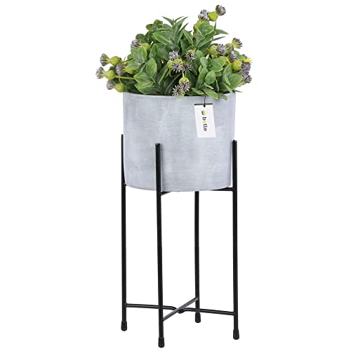 botle Blumenständer Blumenbeet Blumentopf Metall-Ständer Blumenübertopf Rund D 13,5 cm H 33 cm Grau Matte Oberfläche Gestell Orchidee Vase Keramik Modern Glamour von botle