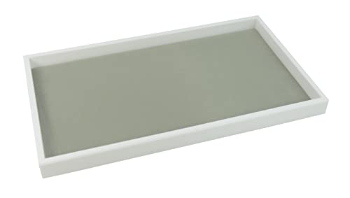Präsentationstablett aus Kunststoff, 2,5 cm, tiefweiß, stapelbar, mit einer Auswahl von Samt oder Kunstleder, Schaufensterblock (Tablett mit grauem Samt-Show-Pad) von Box Displays